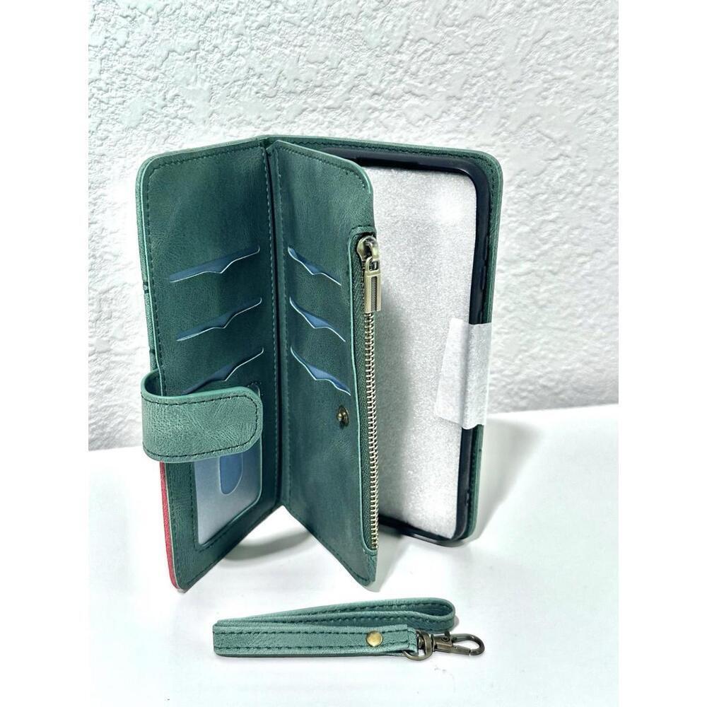 NEW Phone Case for Samsung A03 Core Flip Case Green and Red with Zipper & Magnet - Picture 4 of 5